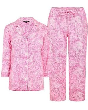 Ralph Lauren 3/4 Sleeve Notch Collar Long Pyjama Set - Pink