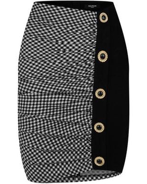 Balmain Ruched Crosshatch Midi Skirt - Black