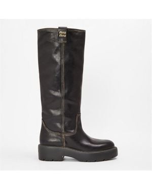 Miu Miu Suede Knee-High Boots - Black