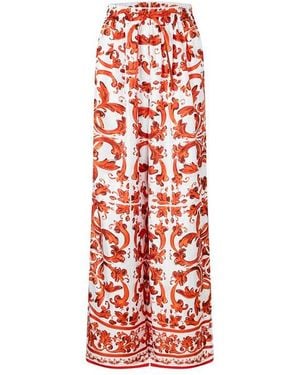 Dolce & Gabbana Dg Silk Wide Leg Trs Ld63 - Red
