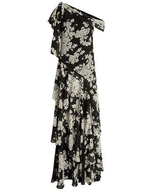 Ralph Lauren Floral Georgette One-Shoulder Gown - Black