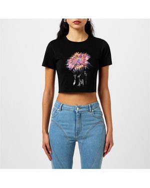 Mugler Orchid Anemone Cropped T-shirt - Black