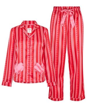 Chelsea Peers Satin Long Sleeve Pyjama Sets - Red