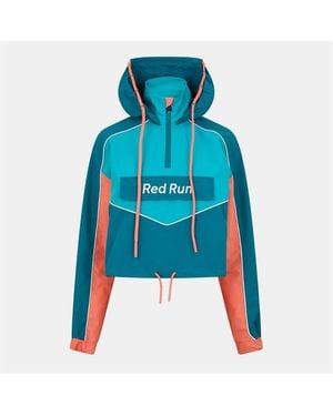 Red Run Cropped Hooded Long Sleeve Windbreaker - Blue