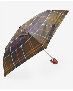 Barbour Tartan Small Umbrella With Wooden Handle - Purple