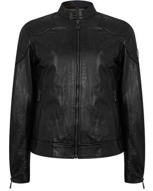 Belstaff Outlaw Hand-Waxed Calfskin Long Sleeve Leather Jacket - Black