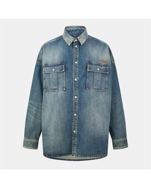 Balmain Long Sleeve Denim Shirt - Blue
