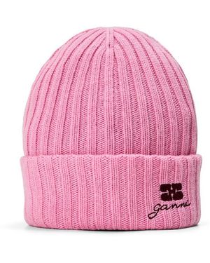 Ganni Future Logo Knit Beanie - Pink