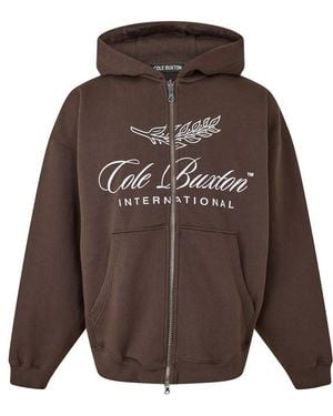 Cole Buxton Logo Cotton International Zipped Hoodie - Brown