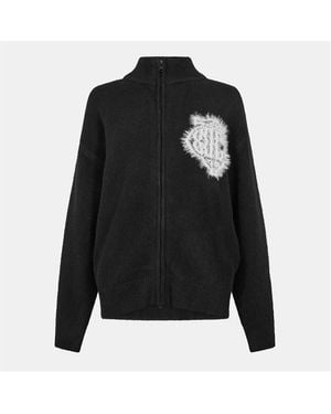 The Couture Club Fluffy Knit Zip-Through - Black