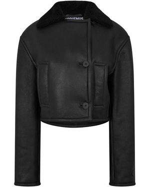 Jacquemus Marino Blouson Long Sleeve Lamb Leather Jacket - Black
