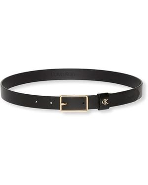 Calvin Klein Square Buckle Faux Leather Belt - Black
