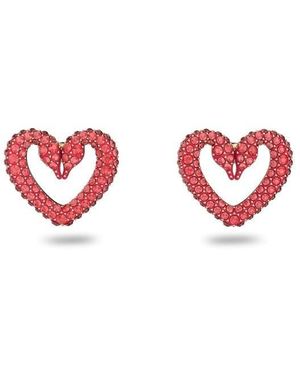 Swarovski Sublima Stud Earrings, Heart, Small, , Gold-tone Plated - Red