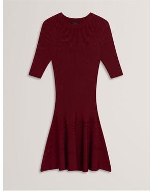 Ted Baker Short-Sleeve Knitted Jumper Dress - Red
