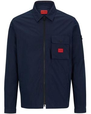 HUGO Emmond Cotton Long Sleeve Zip Overshirt - Blue