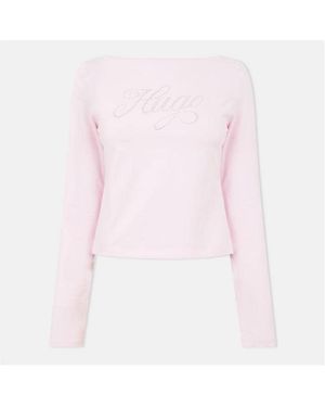HUGO 'S Long Sleeve Cotton Crop Top - Pink