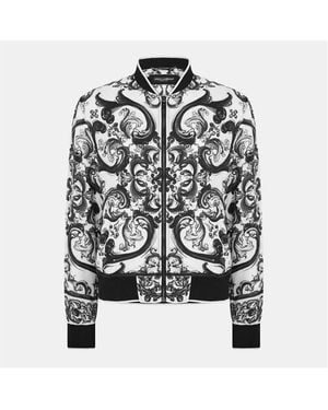 Dolce & Gabbana Metal Hardware Ribbed Trim Bomber Jacket - Blue