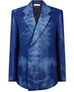Off-White c/o Virgil Abloh Body Scan Relax Skeleton Graphic Long Sleeve Double-Breasted Denim Jacket - Blue
