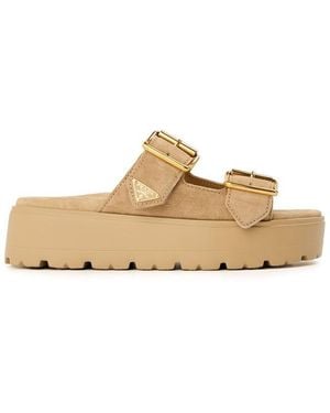 Prada Platform Flat Sandals - Natural