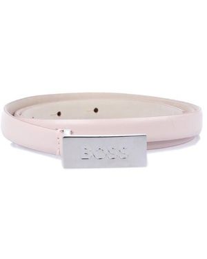 BOSS Brass Plaque Logo Leather Belt - Pink