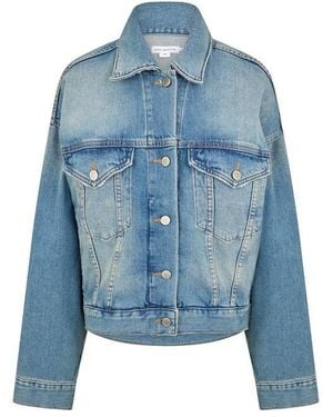 GOOD AMERICAN Cropped Tracker Denim Jacket - Blue