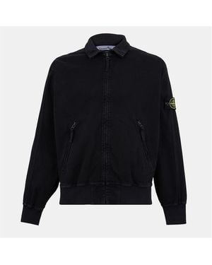 Stone Island Oversized Track Jacket Cotton Long Sleeve Oversized Fit Bomber Jacket - Black