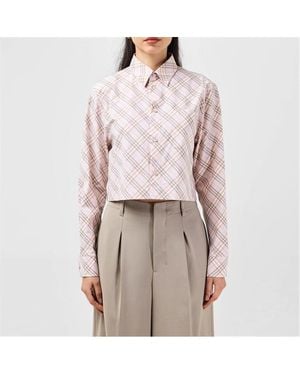 Burberry Cropped Check Cotton Shirt - Pink