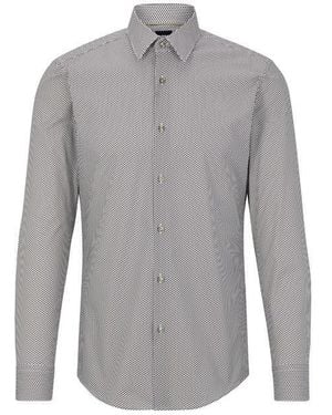 BOSS H-Hank Patterned Short Sleeve Kent Collar Shirt - Grey
