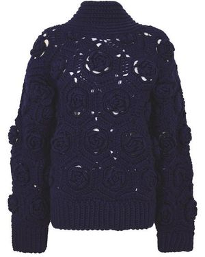 Ganni Flwr Crochet Crew Sweatshirt - Blue