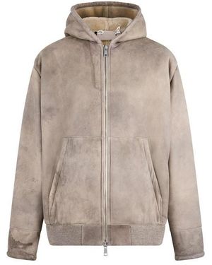 Prada Caban Hooded Sheepskin Long Sleeve Leather Jacket - Grey