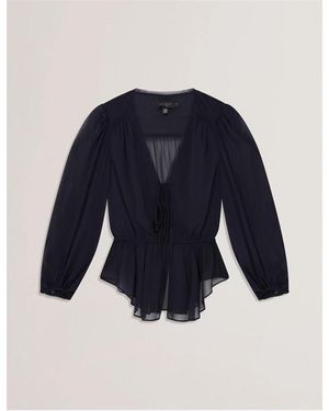 Ted Baker Woven Print Long-Sleeve Blouse - Blue