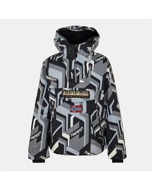 Napapijri All Over Print Weather Resistant Rain Anorak - Grey
