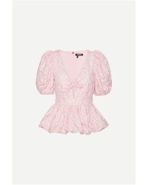 ROTATE BIRGER CHRISTENSEN Jacquard Puff Sleeve Top - Pink