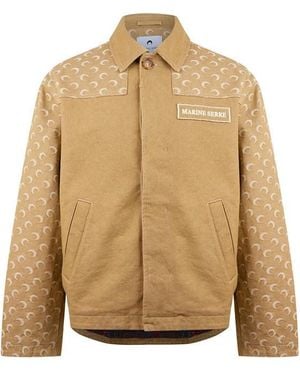 Marine Serre Moon Jacquard Twill Workwear Cotton Long Sleeve Denim Jacket - Natural