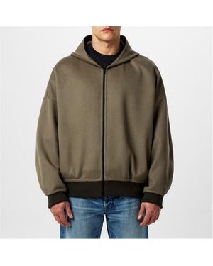 Fear Of God Hooded Wool Long Sleeve Bomber Jacket - Brown