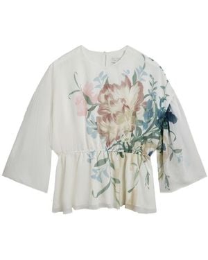 Ted Baker Soft Blooms Puff Sleeve Peplum Top - Grey