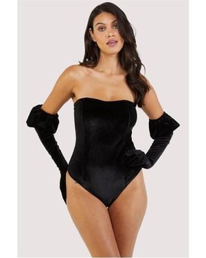 Wolf & Whistle Halina Puff-Sleeve Body With Built-In Gloves - Black