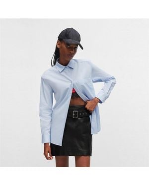 HUGO Oversize Long-Sleeve Plain Shirt - Blue