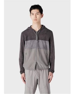Emporio Armani Suede Colourblock Hooded Jacket - Grey