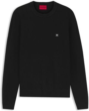 HUGO Crew Neck Wool Jumper With Logo Detail (Setal) - Black