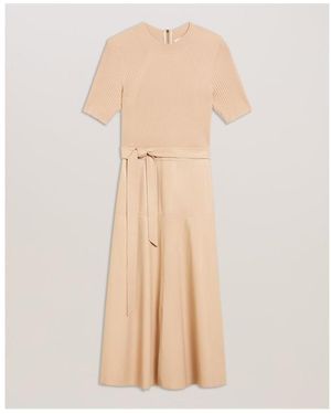 Ted Baker Mock Midi A Line Dress - Natural