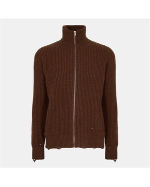MM6 by Maison Margiela Zip-Through Knitted Cardigan - Brown