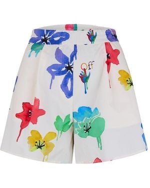 Off-White c/o Virgil Abloh Floral Print Cotton Thigh Length Woven Tracksuit Shorts - Blue