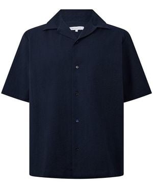 Maison Kitsuné Seersucker Resort Long Sleeve Patterned Shirt - Blue