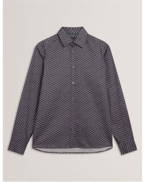 Ted Baker Geo Print Long-Sleeve Patterned Shirt - Grey