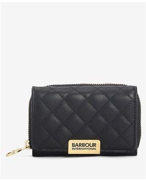 Barbour Aurora Tri-Fold Quilted Leather Zip Around Purse - Black
