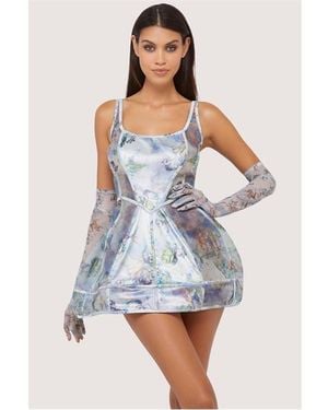 Wolf & Whistle Gracie Renaissance Printed Boned Underbust Dress - Blue