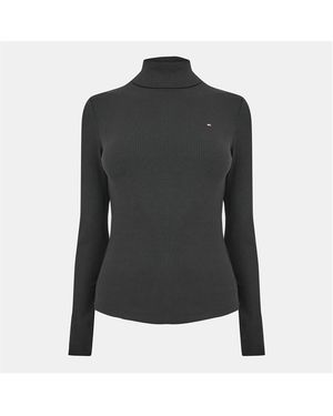 Tommy Hilfiger Slim Rib Roll Neck Slim Fit Long Sleeve T-Shirt - Black