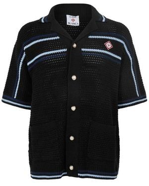 CASABLANCA Crochet Short Sleeve Patterned Shirt - Black