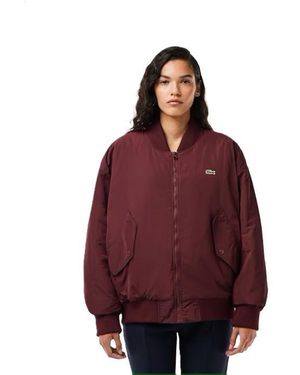 Lacoste Oversized Ribbed Bomber Jacket - Red